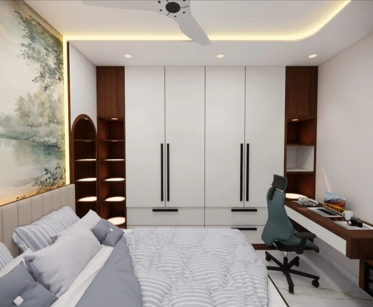 Bedroom with wardrobe and built-in study table